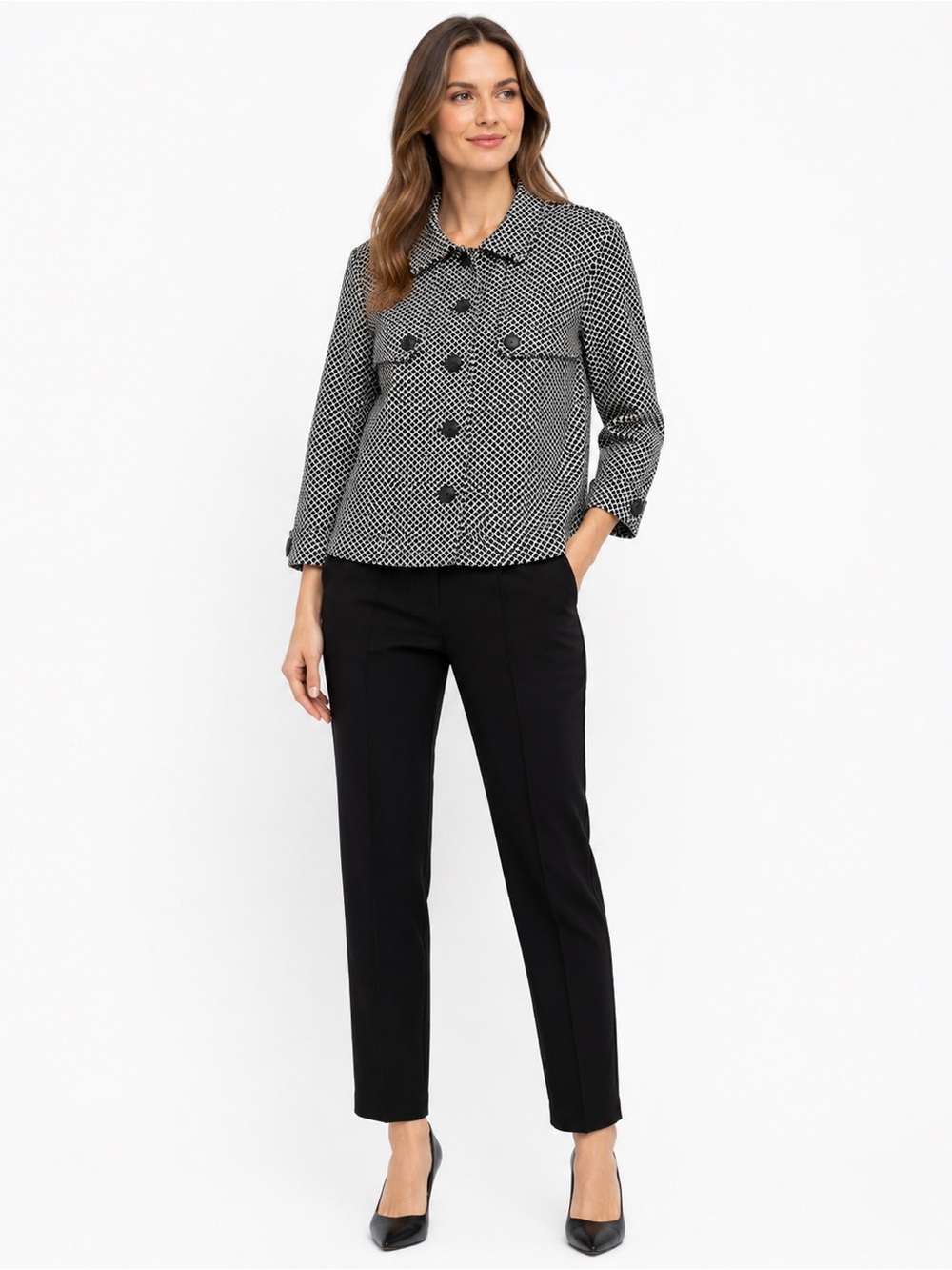 Charter Club Black White Geometric Knit Jacket Cardigan Blazer Size 1X